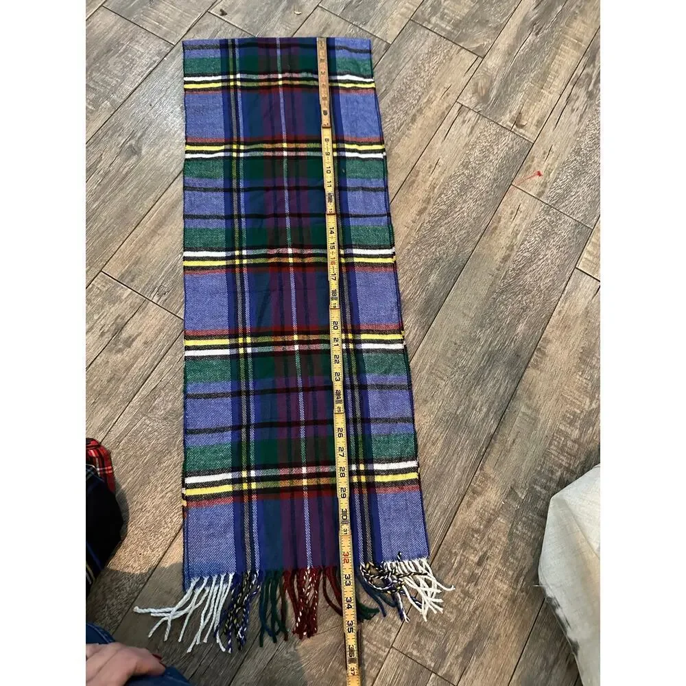 Vintage Men's Multicolor Cashmere Check Fringed Scarf cashmere